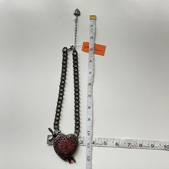 Betsey Johnson Red Rhinestone Arrow Through The Heart Cupid Necklace - Picture 7 of 11